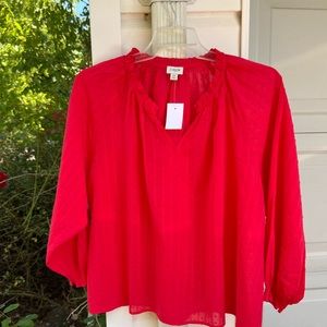 NWT J. Crew Pretty Red Dot Stripe 100% Cotton Pretty Sleeves Blouse